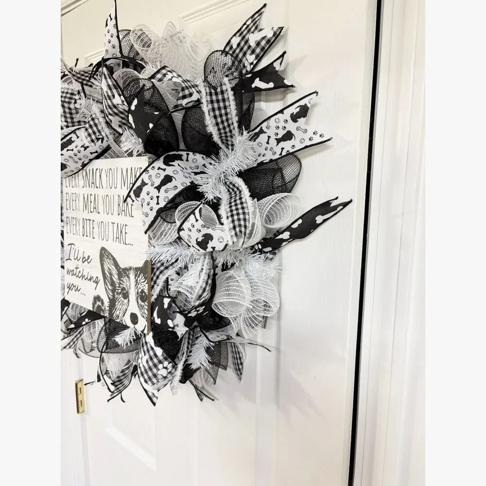 Black and White Dog Pet Wreath Front Door Wreath